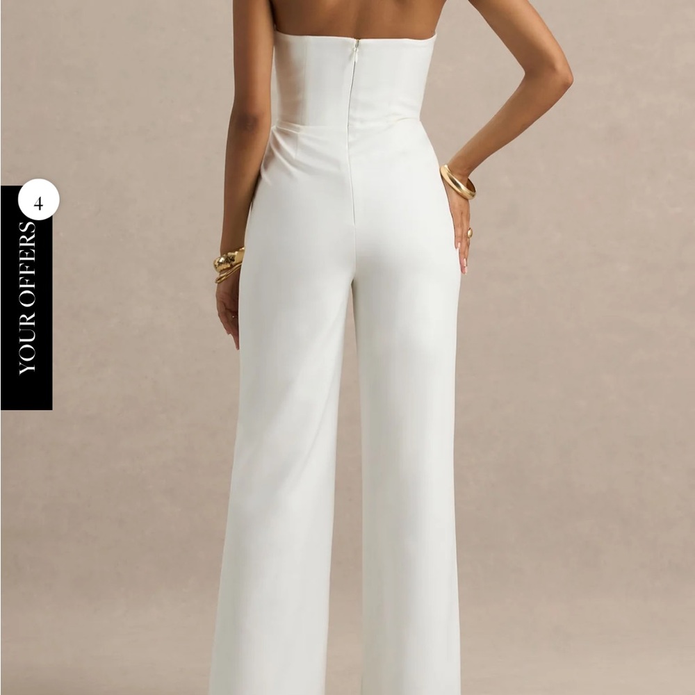 Club L London White Strapless Wide-Leg Jumpsuit - Picture 2 of 7